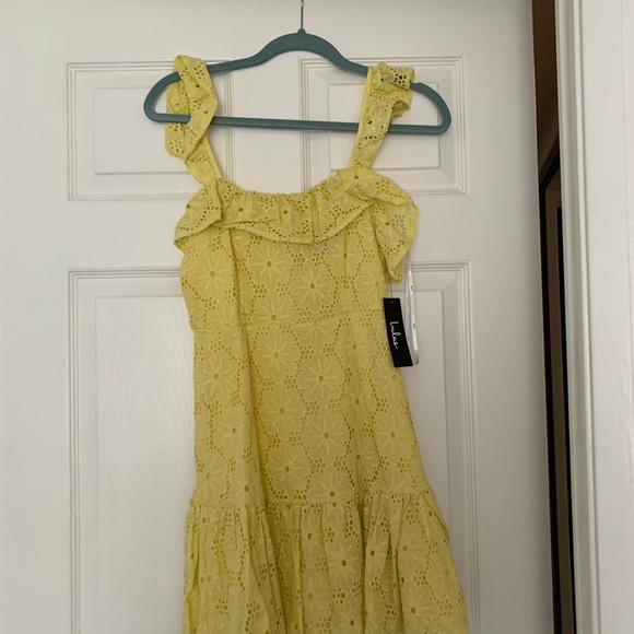 Lulus Eyelet Mini Yellow Dress XS - Picture 2 of 4